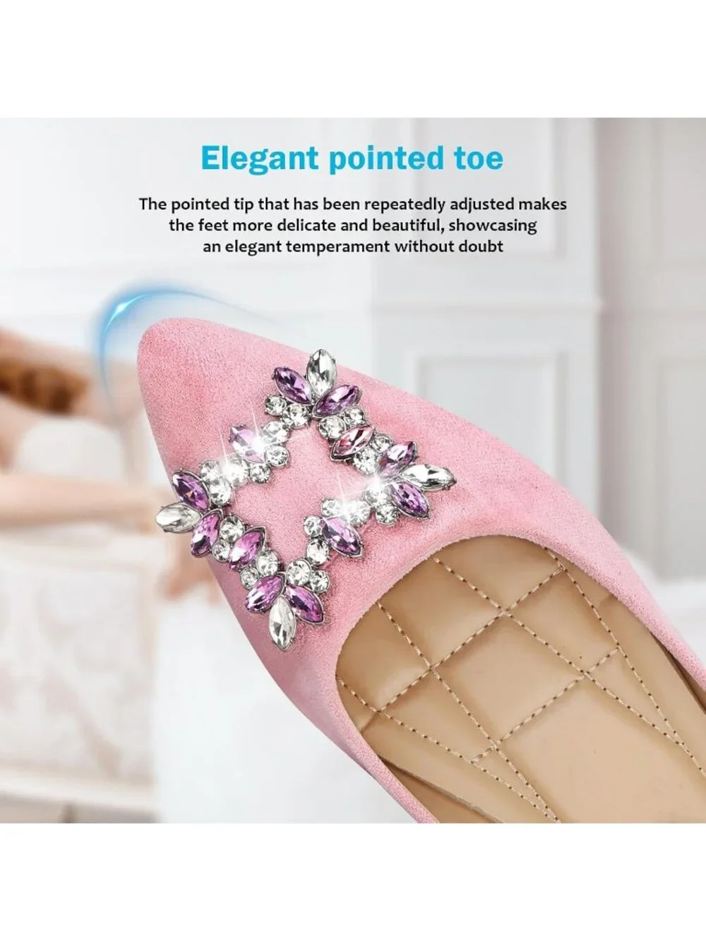 Women's 04-Pink Pointed Toe Pearl Flats Comfort Non Slip Soft Sole Office Shoes